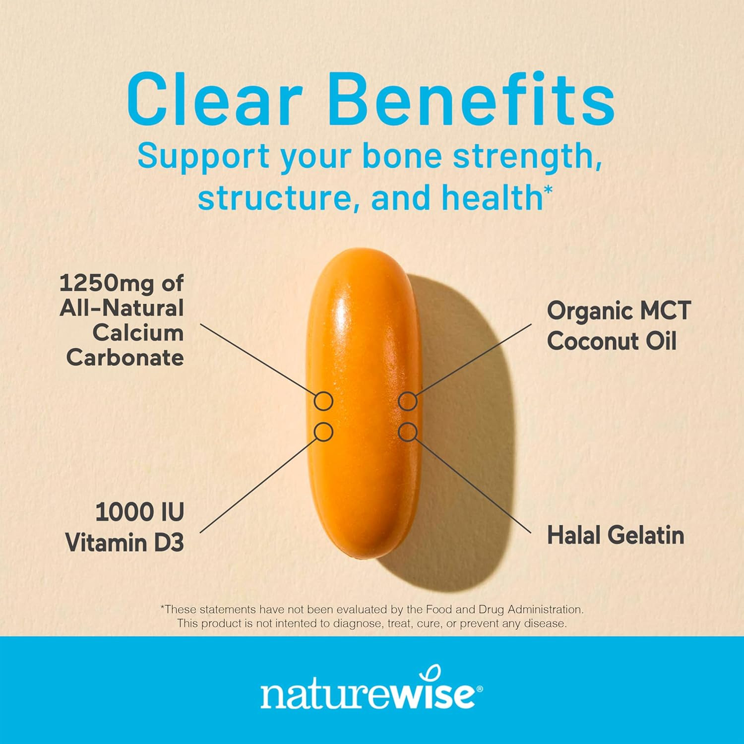 High-Purity, All-Natural Calcium 1250Mg + Vitamin D3 1000IU + Organic MCT Coc…