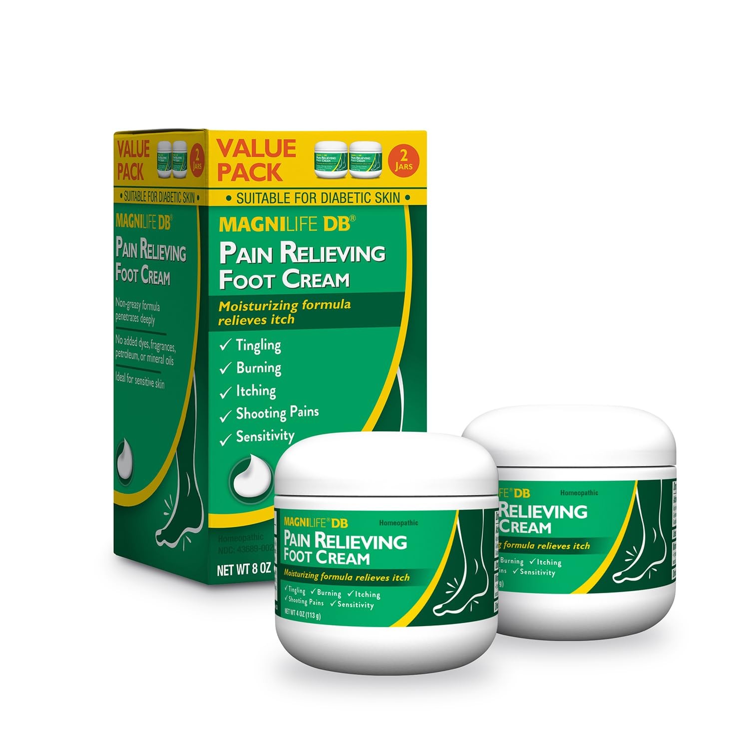 MagniLife DB Pain Relieving Foot Cream, 4 Oz Jar, Calming Relief for Burning, Ti