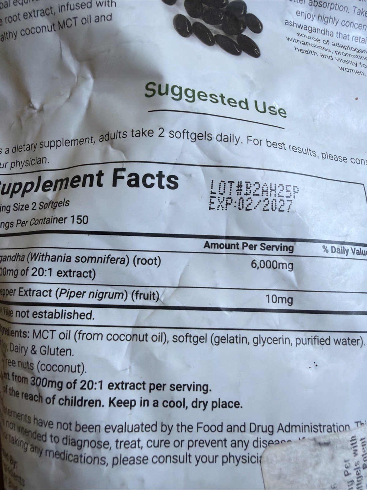 Micro Ingredients Ashwagandha Made with MCT Oil 300 Softgels Sealed Exp 02/2027