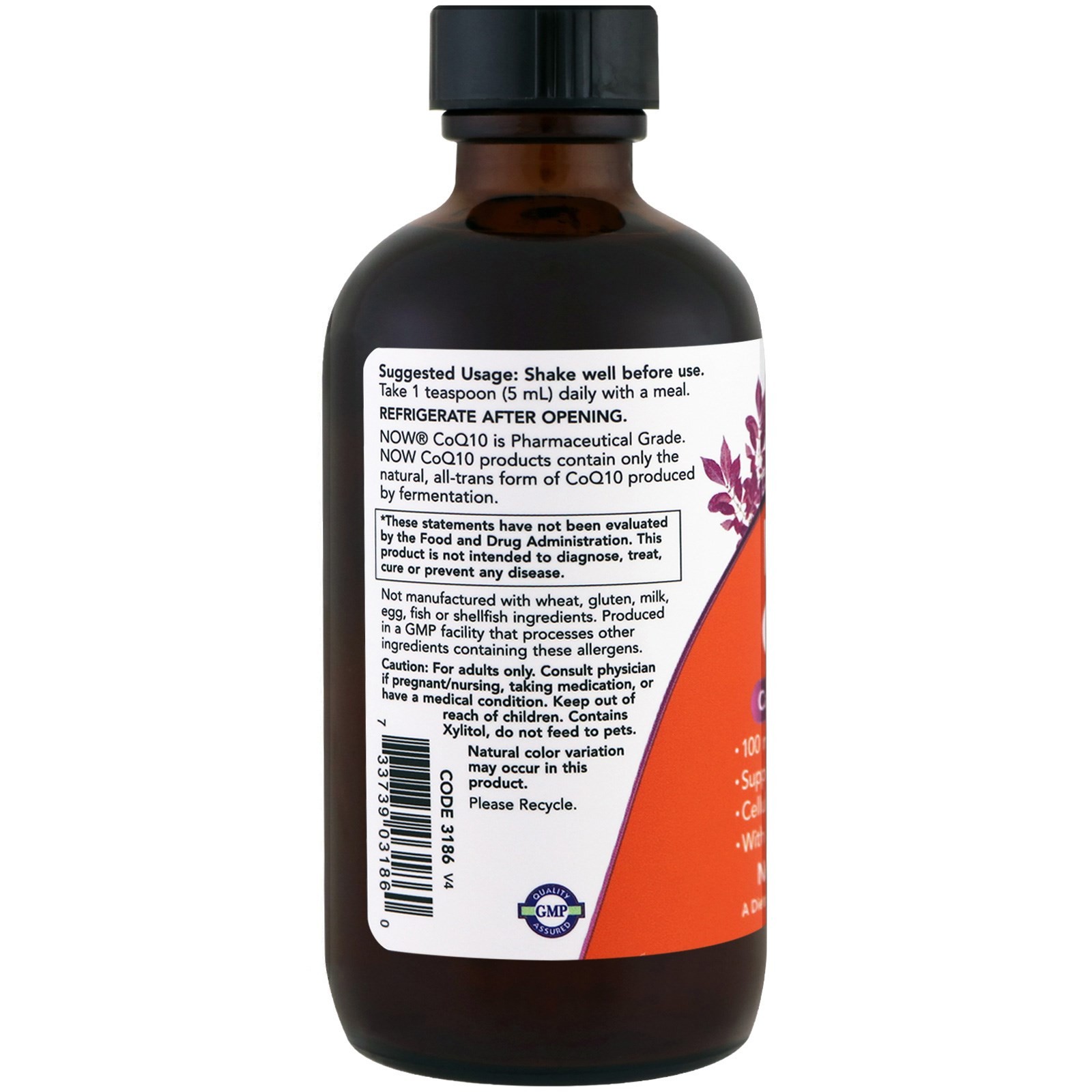 Now Foods Liquid CoQ10 4 fl oz 118 ml GMP Quality Assured, Vegan, Vegetarian