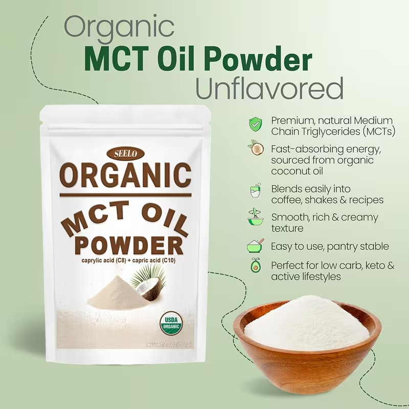 Organic MCT Oil Powder with Prebiotic Fiber, 1 lb 16 oz | C8 & C10 MCT Oil fo…