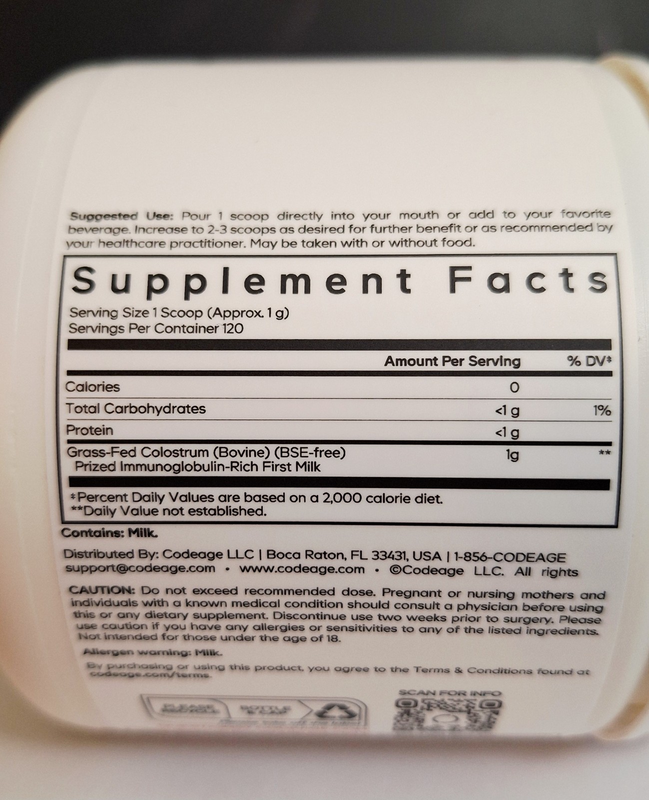 Codeage Grass-fed Colostrum, Unflavored, 120 Serv, Ethically Sourced, 07/2028✨️