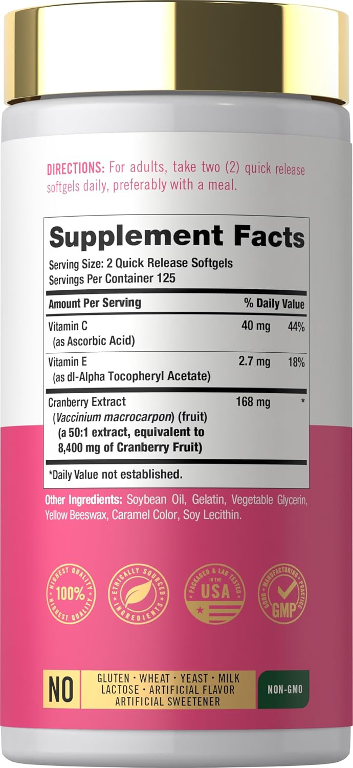 Cranberry Pills for Women 250 Softgels Concentrated Extract Supplement with Vita