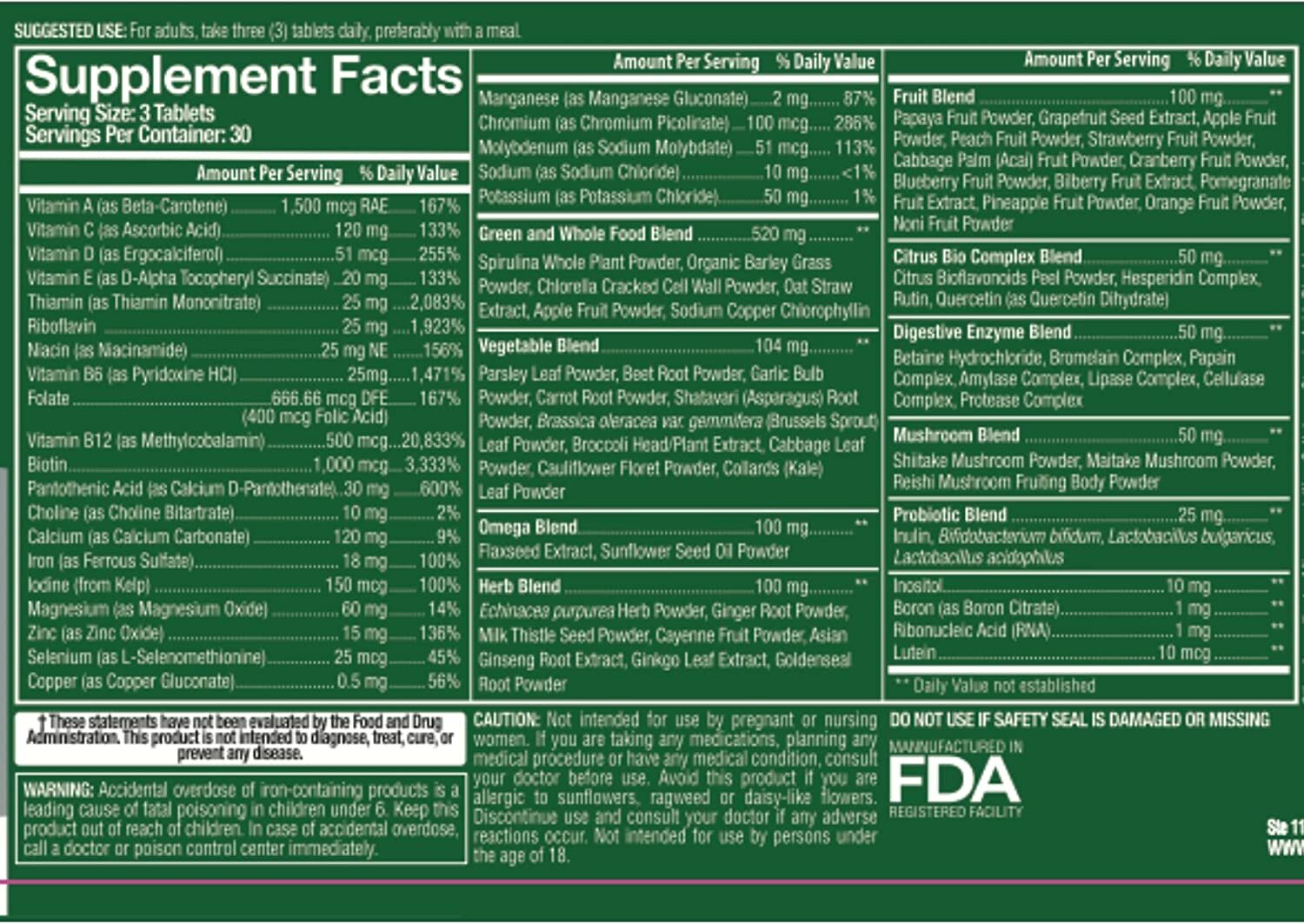 Whole Food Multivitamin for Plus Digestive Enzymes, Probiotics & Omegas, Non GMO