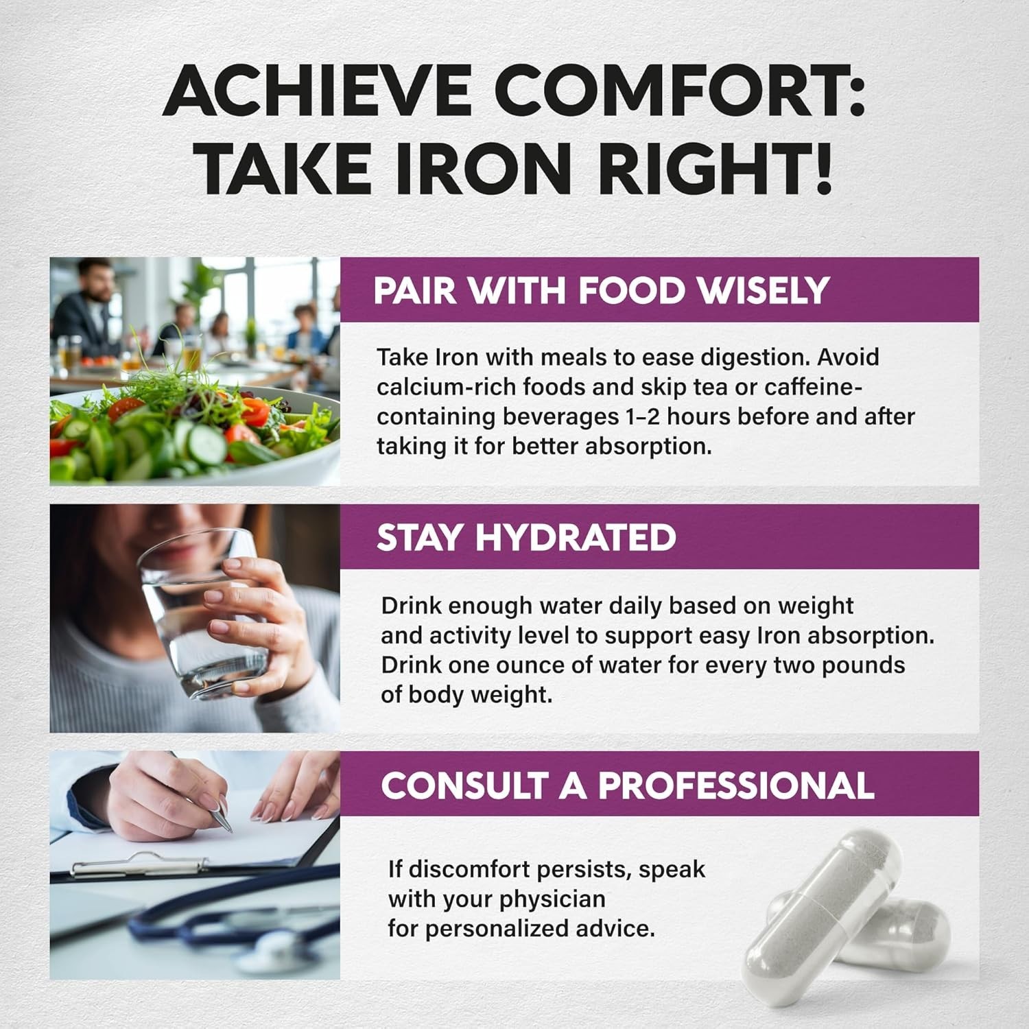 Iron Supplement for Women – Iron 65mg (Ferrous Sulfate 325mg) – Stomach Friendly