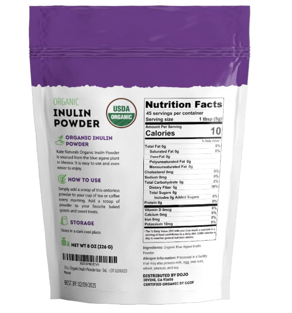 Inulin Powder Organic for Prebiotic Fiber and Gut Health. Mix Well with Coffee &