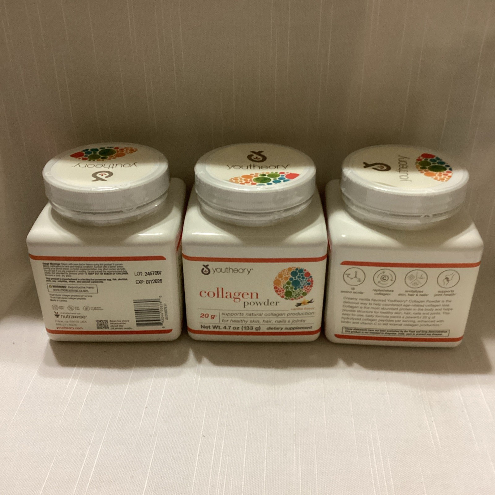 3x Youtheory Collagen Powder 4.7oz Each Exp7/26