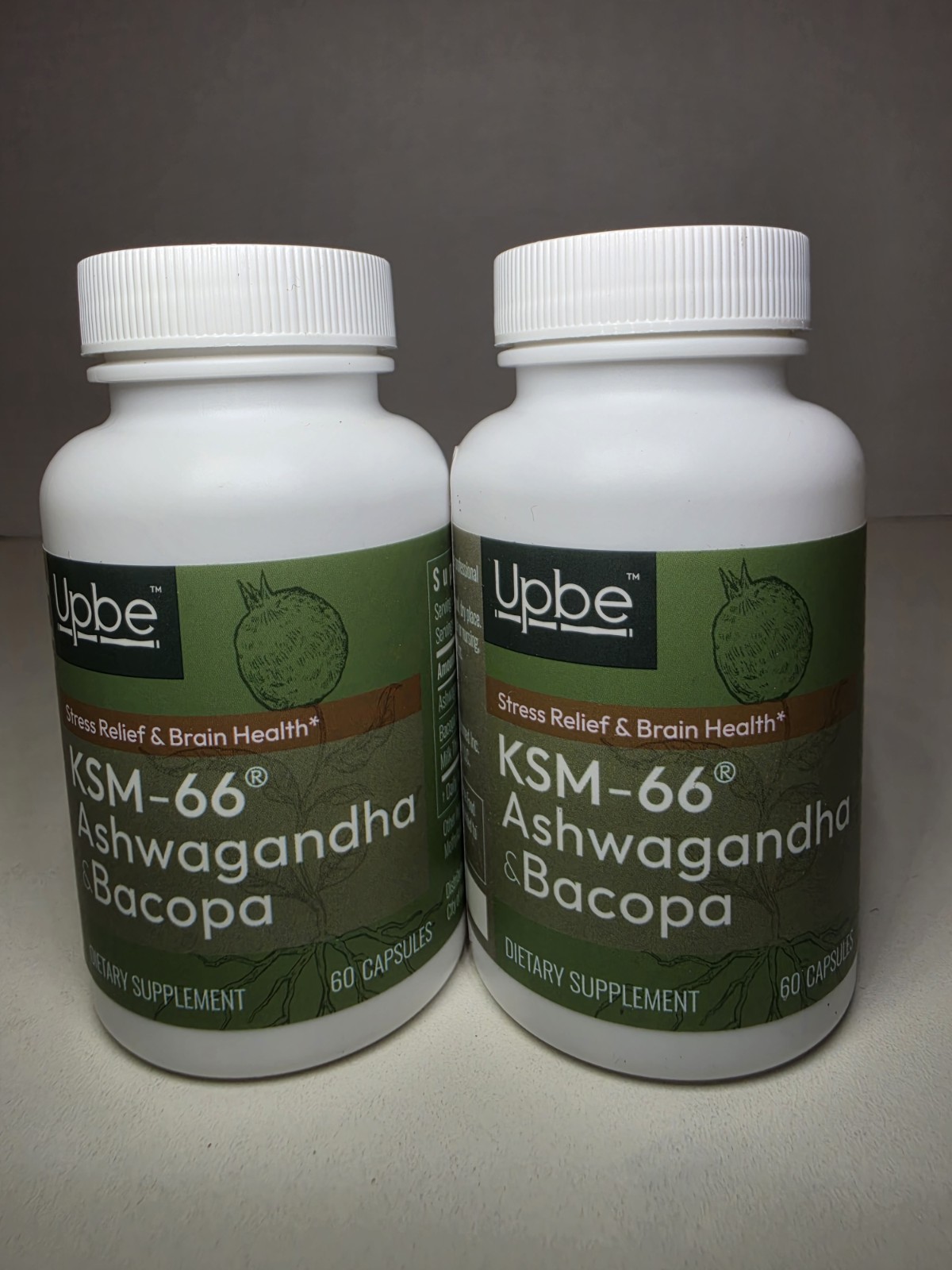 2 Pack, Upbe KSM-66 Ashwagandha & Bacopa – 120 Capsules Exp 06/2027 -NEW, Sealed