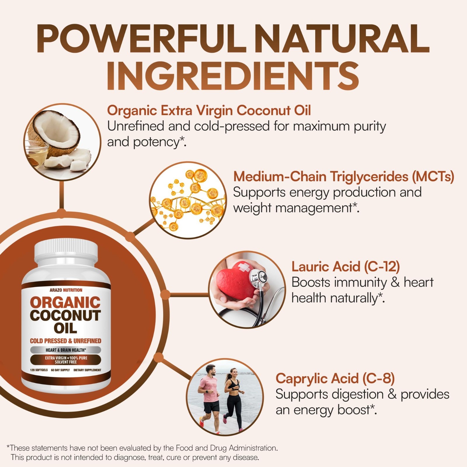 Organic Extra Virgin Coconut Oil 2000mg – Unrefined Cold Pressed Softgels for We