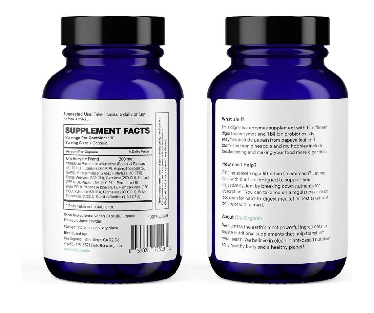 Ora Break It Down Digestive Enzymes Gut Health Bloating Gas Relief 30 Capsules