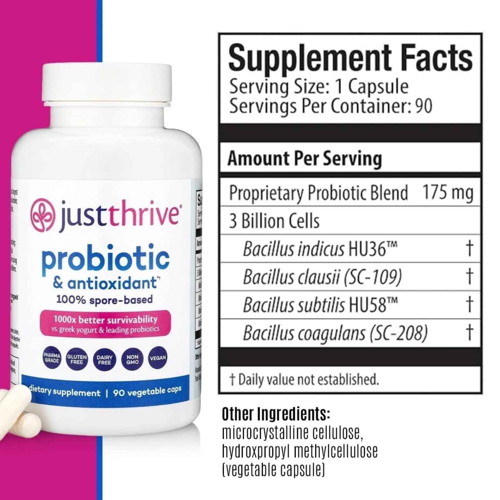 2PACK Just Thrive Probiotic & Antioxidant Supplement 100% Spore-Based Digestive.
