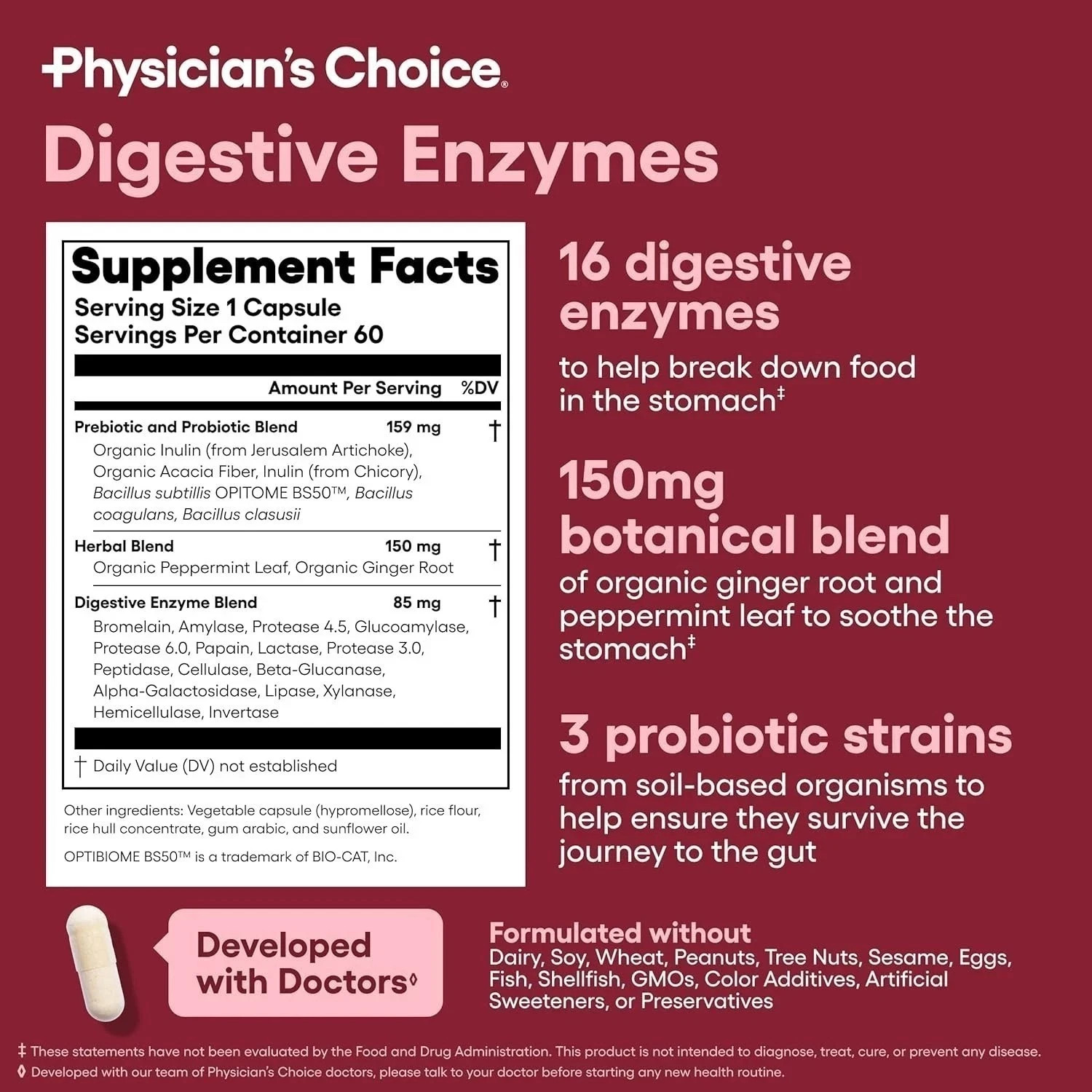 Physician’s Choice 60 Billion Probiotic & Digestive Enzymes Digestive Health New