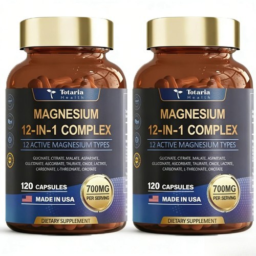 1/2/3-bottle Totaria Magnesium 12-in-1 Complex 700mg Daily Mineral Nutrient