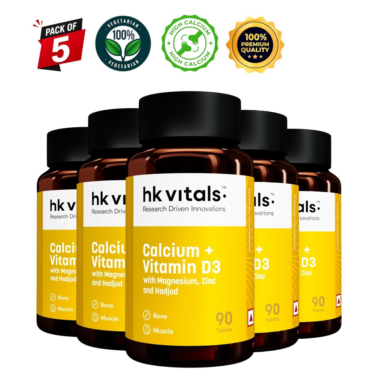 5 Pack HK Vit.als Calcium D3 Zinc Tablets 450 Ct