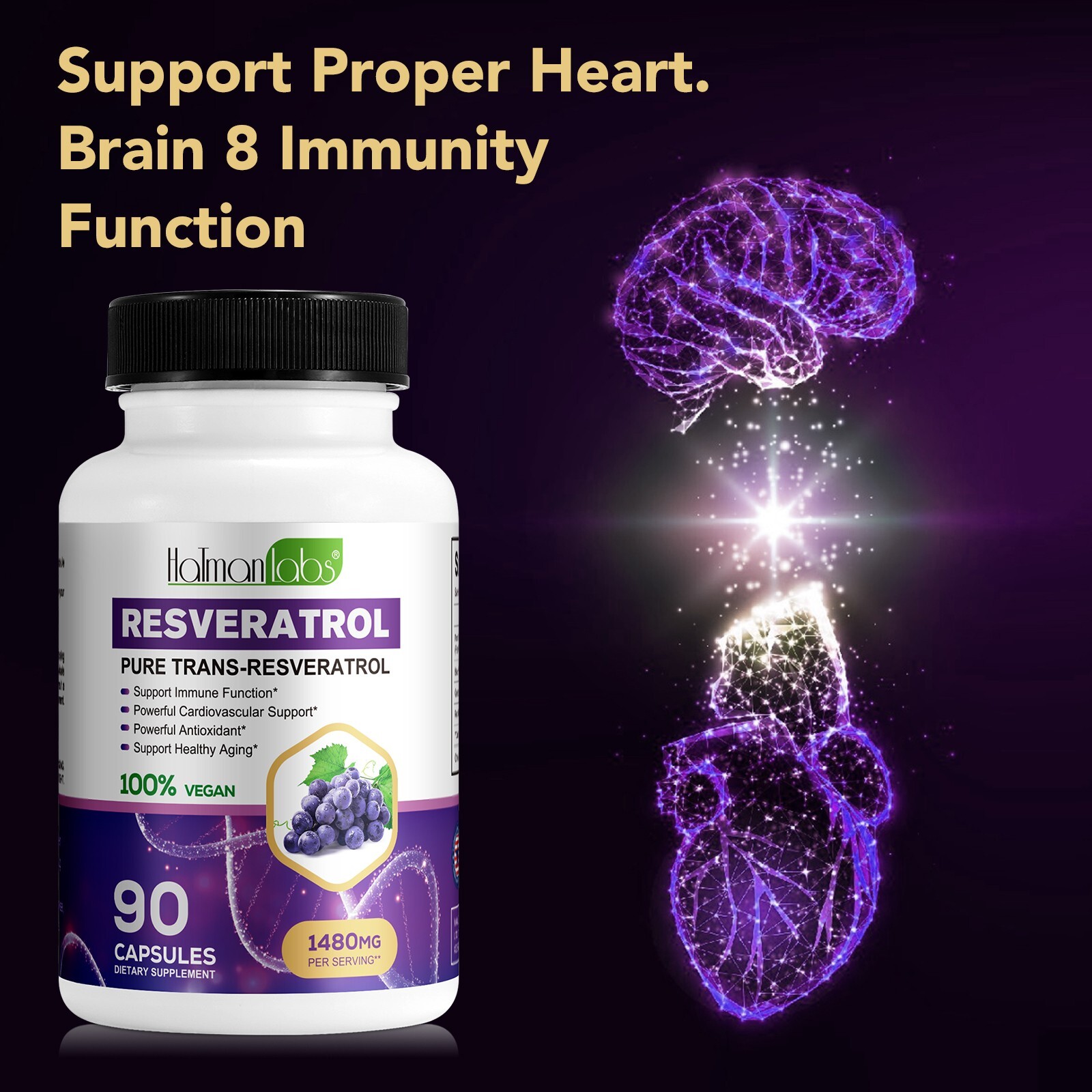 High Purity Resveratrol Capsules 98% Trans-Resveratrol Reservatrol Supplement –