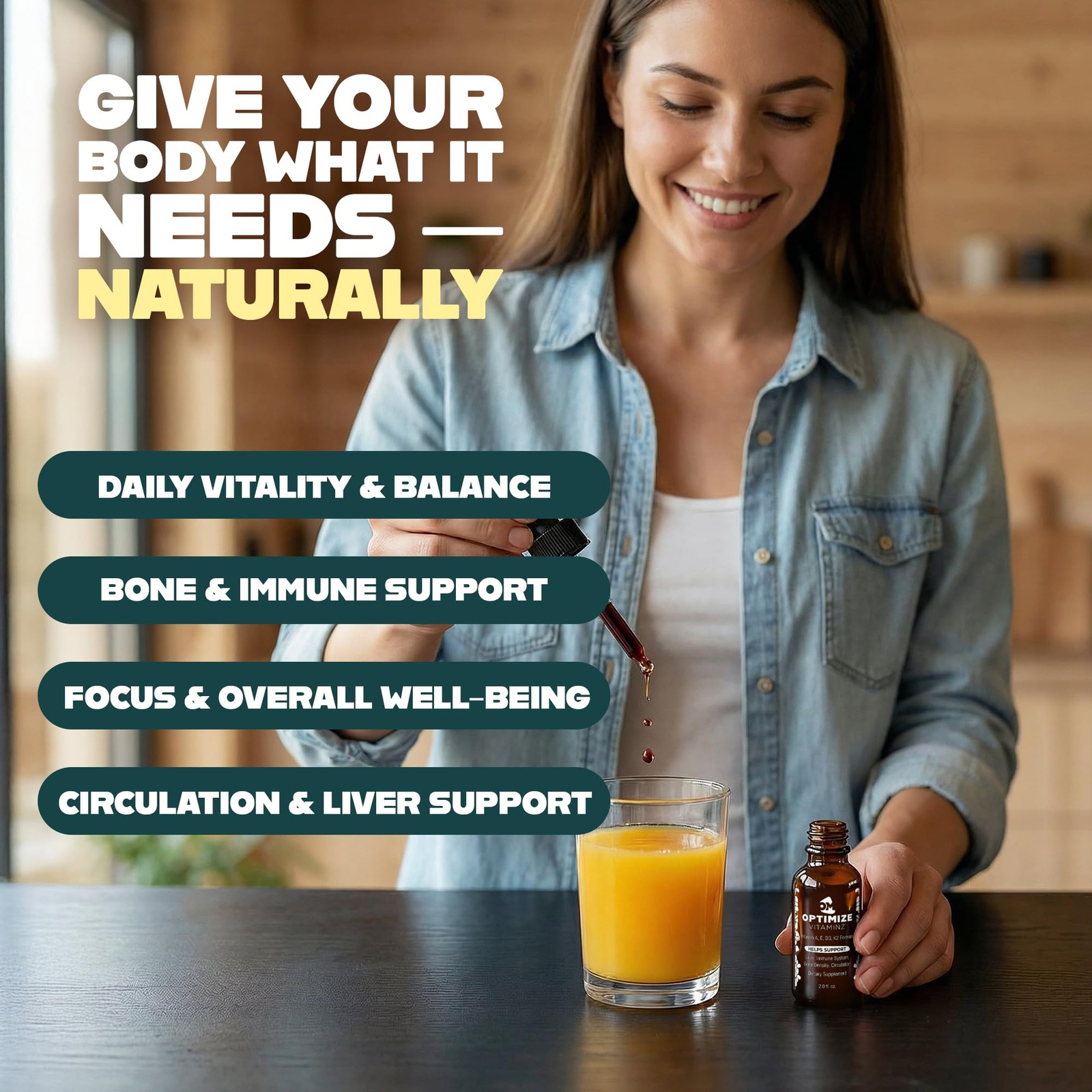 Optimize Minerals Optimize Vitaminz Liquid Vitamin D3 K2 Drops Dandelion