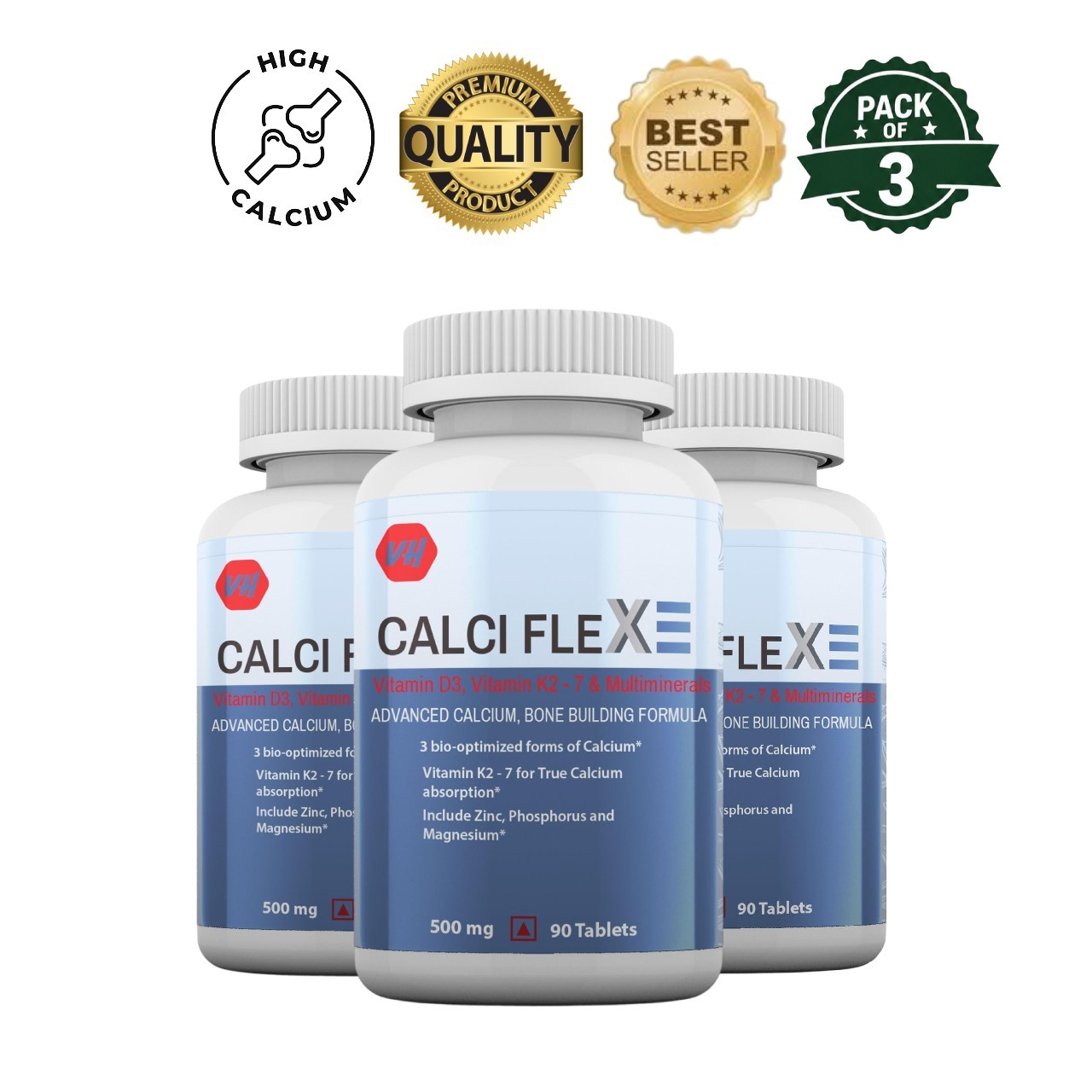 Vitamin.Haat Calciflex Calcium D3 K2 MK7 90 Tabs Pack of 3
