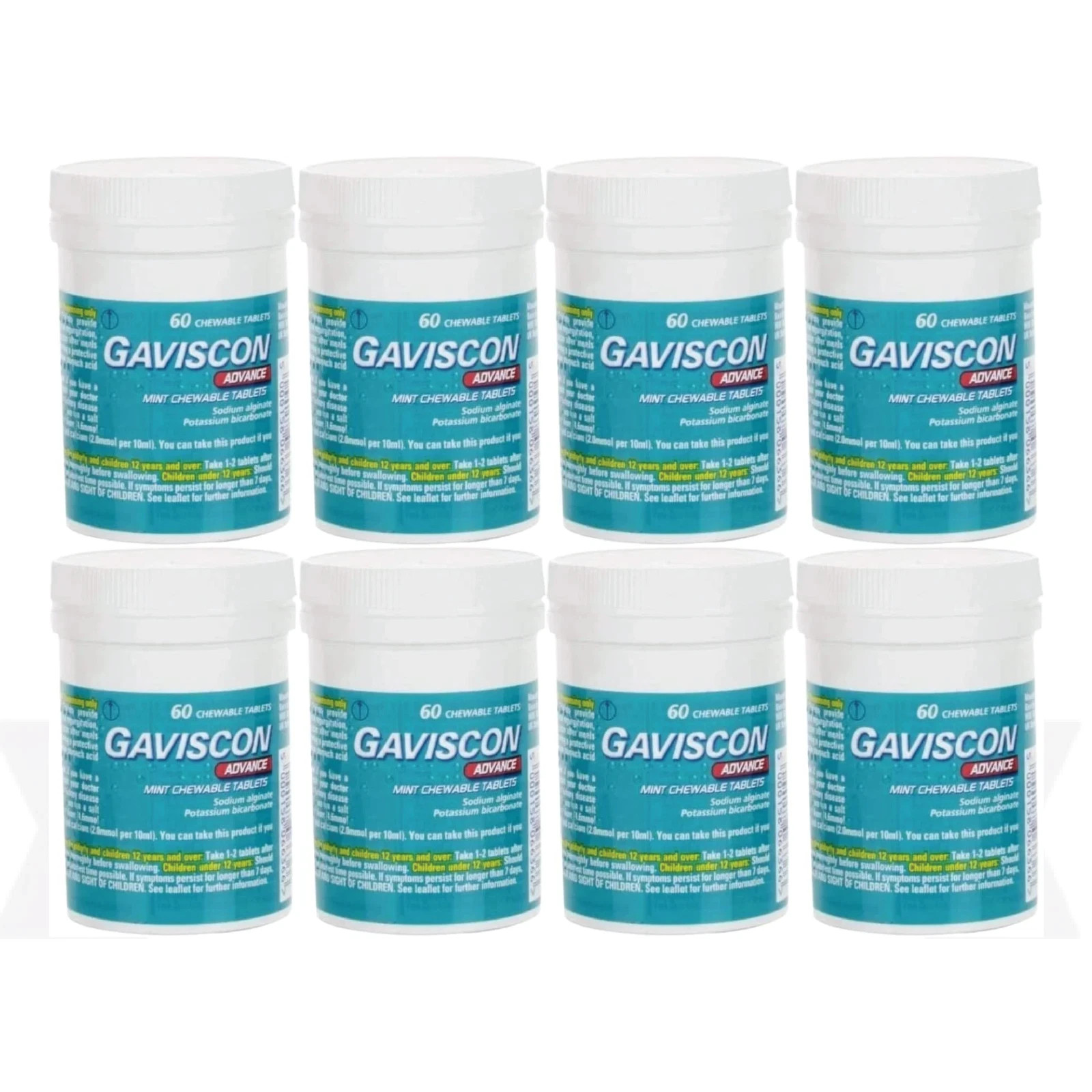 PACK OF 8-Gavscon Advance Chewable Mint Tablet 60ct-EXP-12/2027