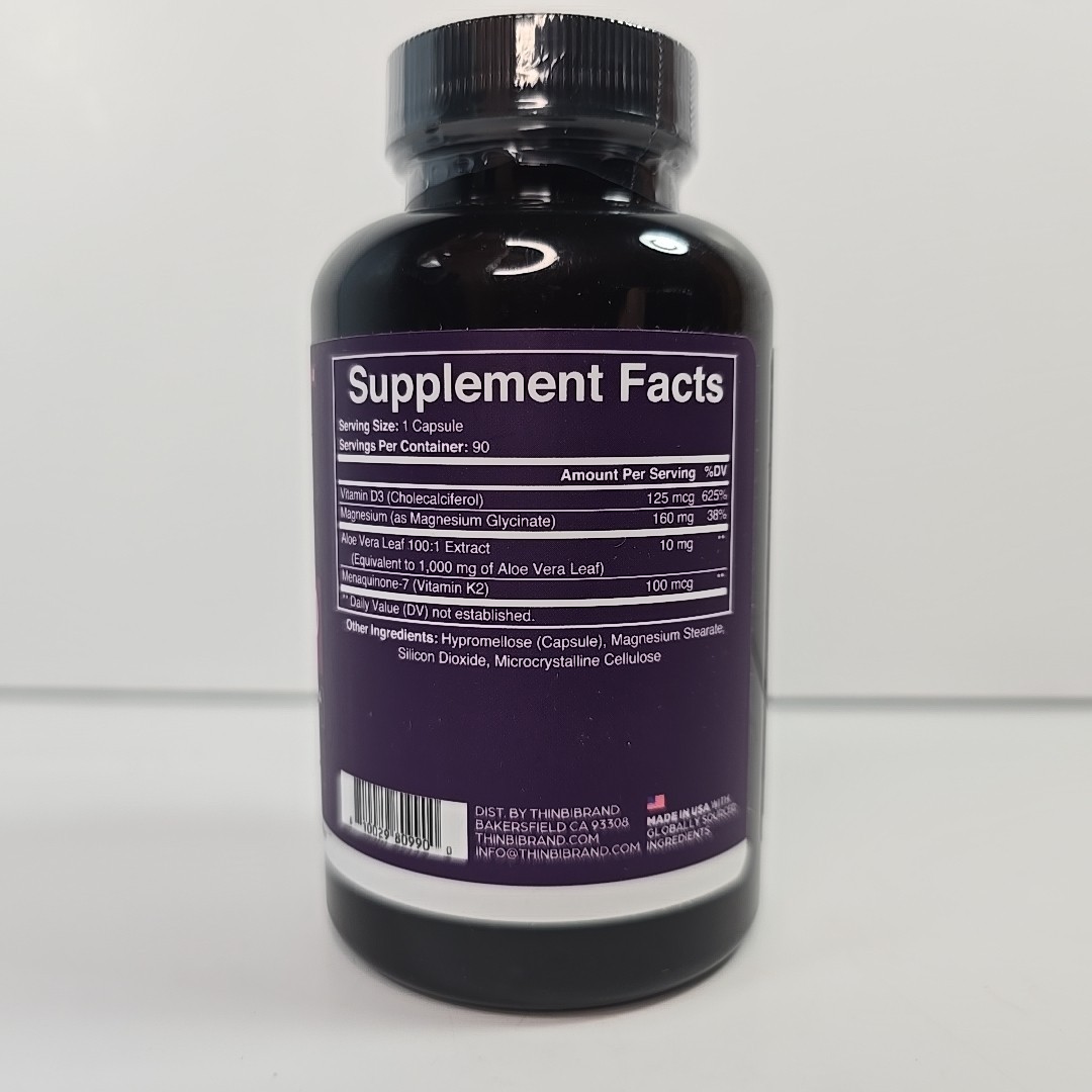 Magnesium Glycinate Complex + Vitamin D3 + K2 + Aloe Vera, 90 Capsules 07/2028