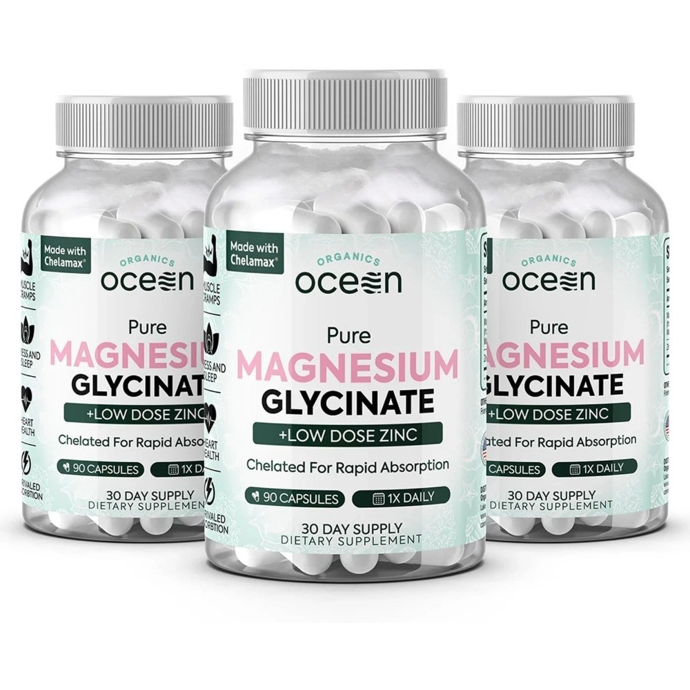 3 Pack Organic Ocean Pure Magnesium Glycinate with Zinc, 90 Capsules