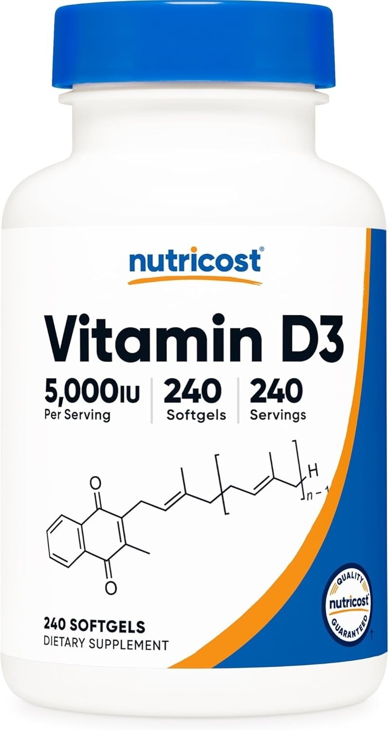 Nutricost Vitamin D3 5000 IU 240 Softgels High Potency Bone Support Gluten Free