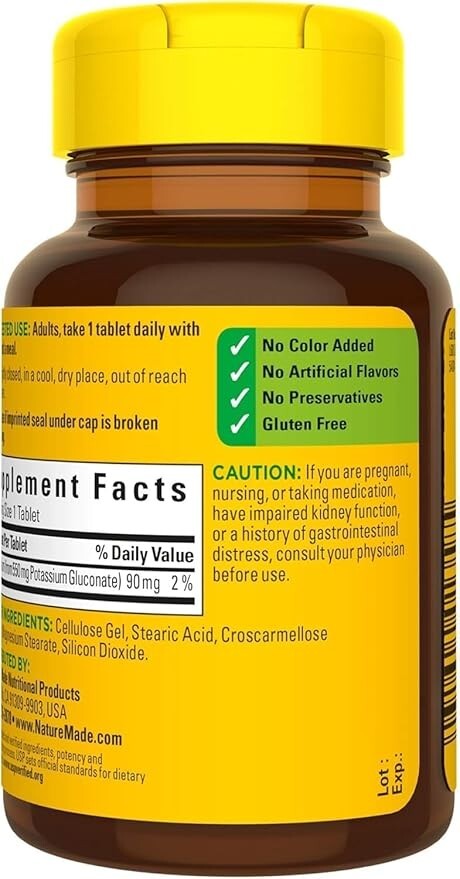 Nature Made Potassium Gluconate 550mg Dietary Supplement Heart Health Supplement