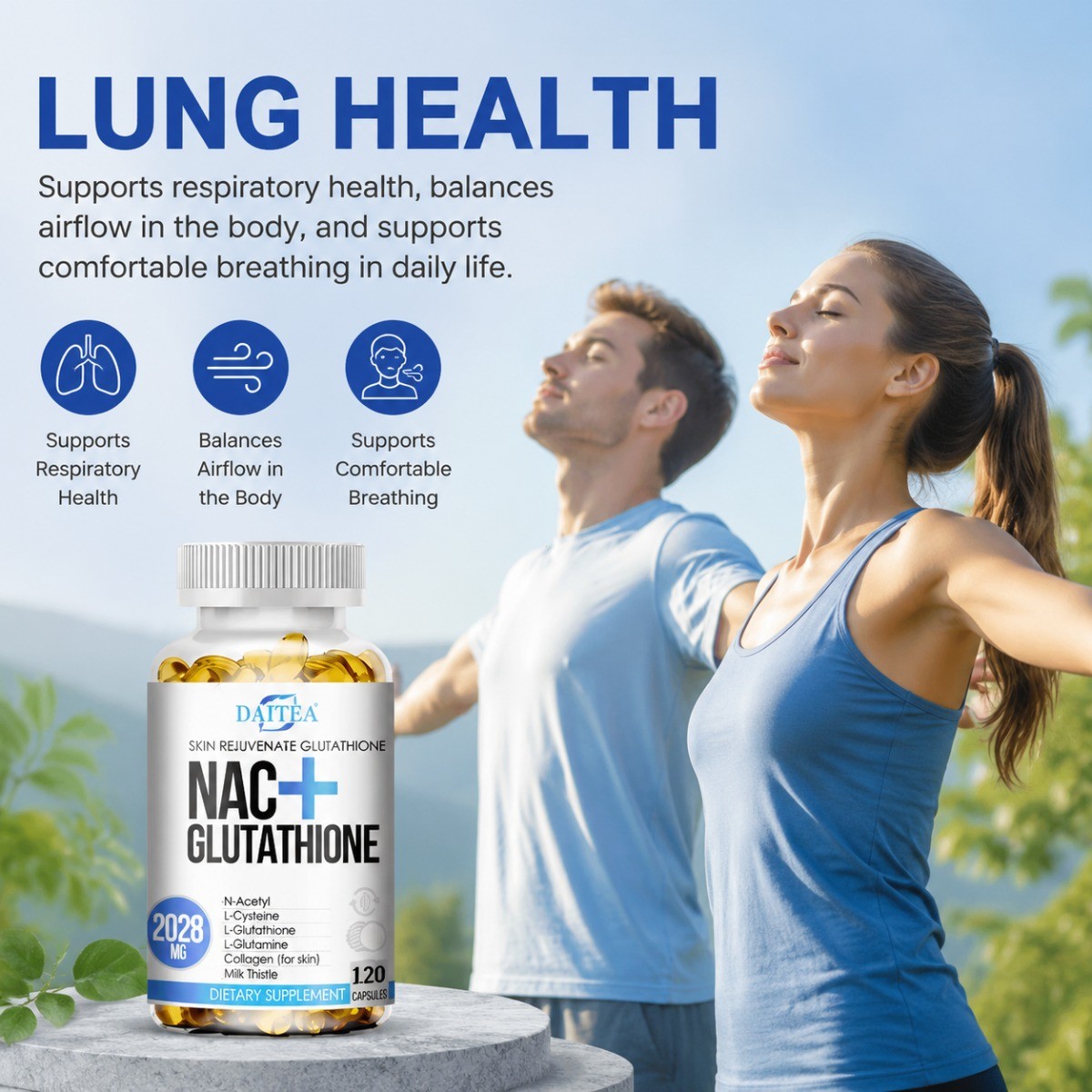Daitea NAC Plus Glutathione Capsules, Antioxidant Support for Liver & Skin
