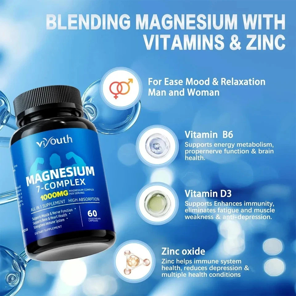 Genuine Viyouth 7-in-1 Magnesium Complex 1000mg, 60 Capsules with Zinc