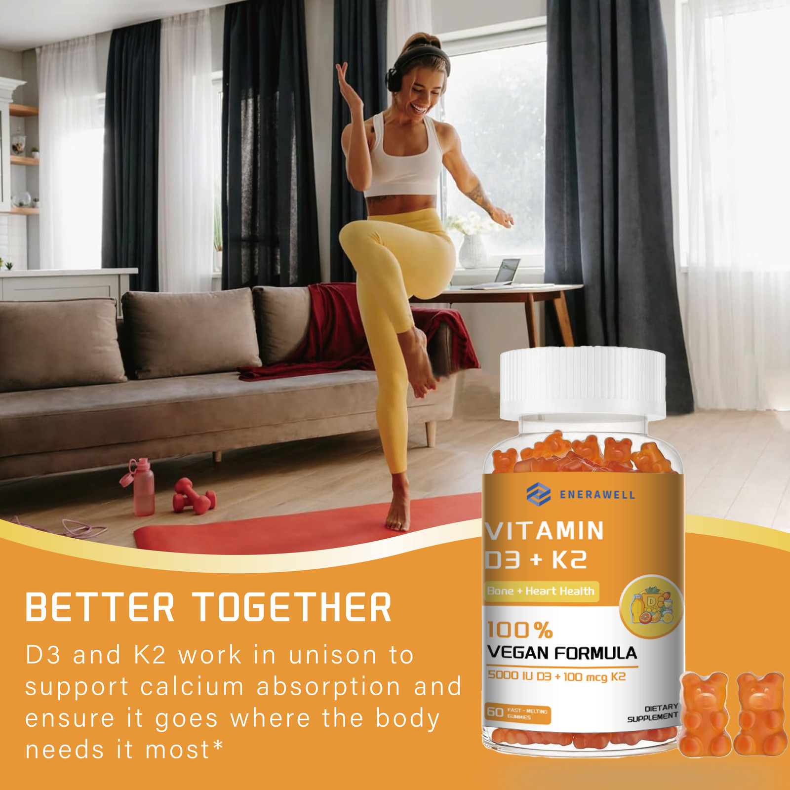 Vitamin K2 (MK7) with D3 5,000IU Supplement,60 Gummies, Immune Health 02/07/2027