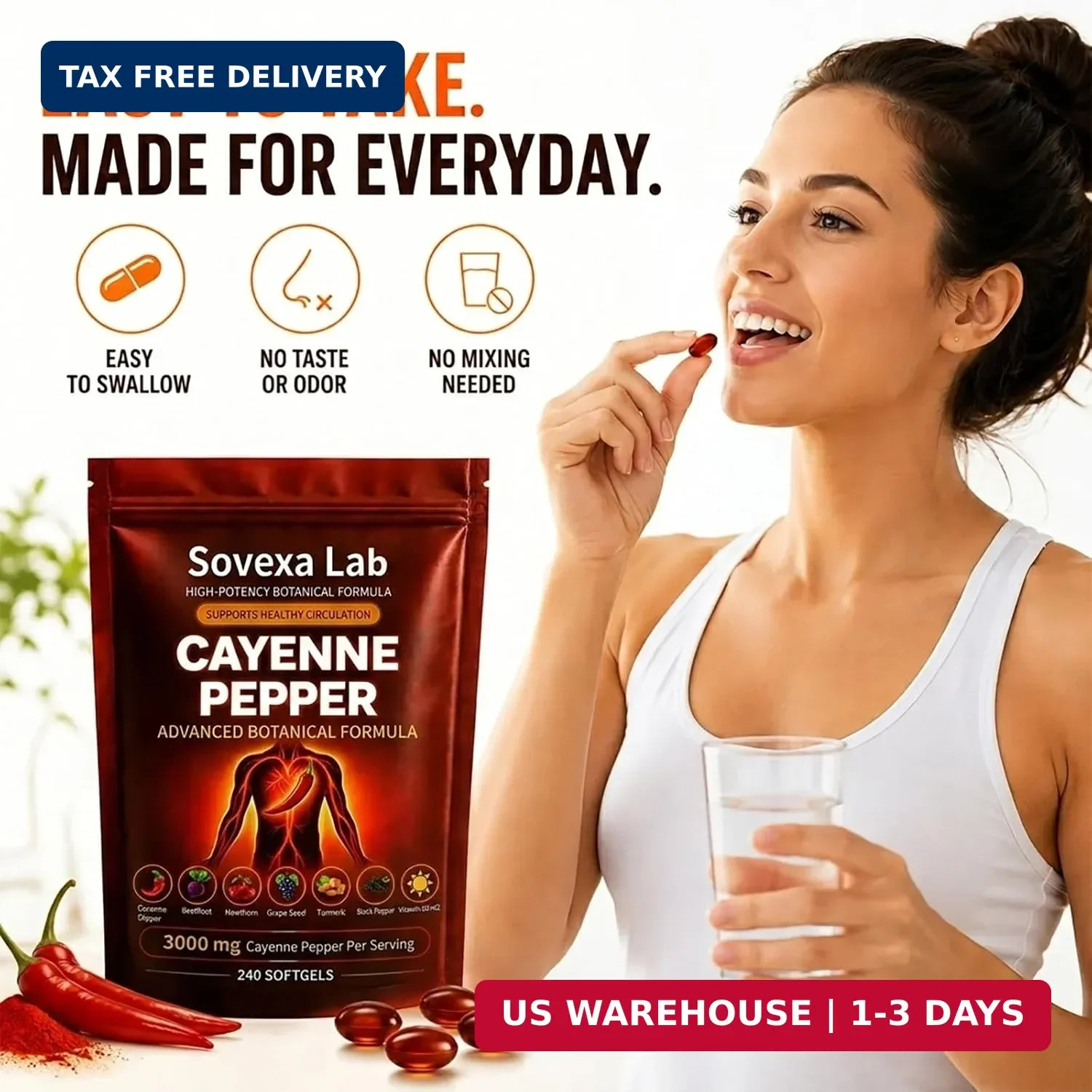 Cayenne Pepper Softgels Supplement for Energy & Cardiovascular Wellness, Active
