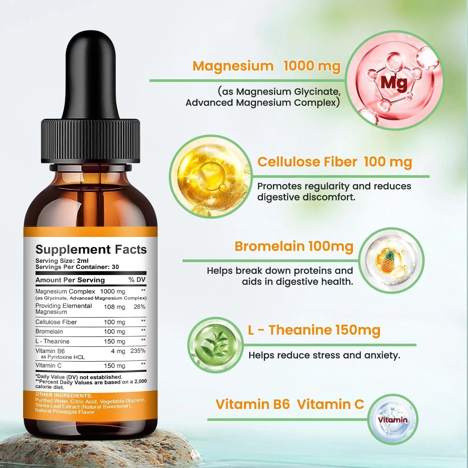 Magnesium Glycinate Liquid Drops, 1000mg of Liquid Magnesium Complex Suppleme…