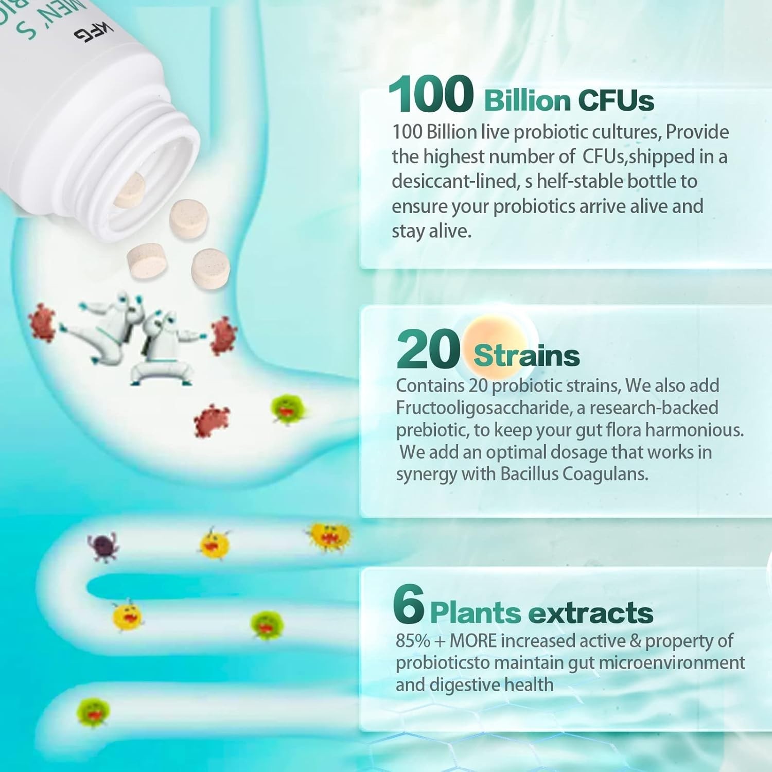 Probiotics Supplement 100 Billion CFU 20 Strains, 2 Prebiotics & Digestive Enzym