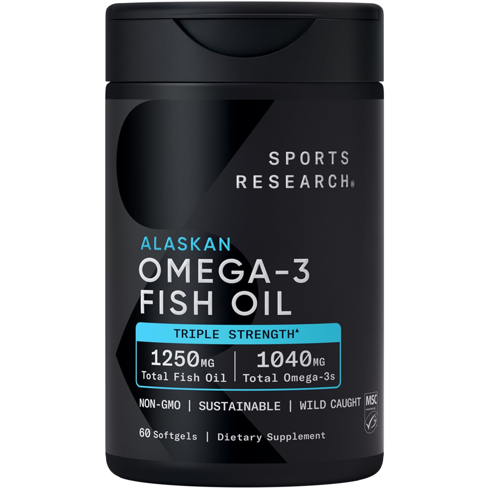 Sports Research Omega 3 Fish Oil Supplement, Triple Strength 1250mg Omega 3