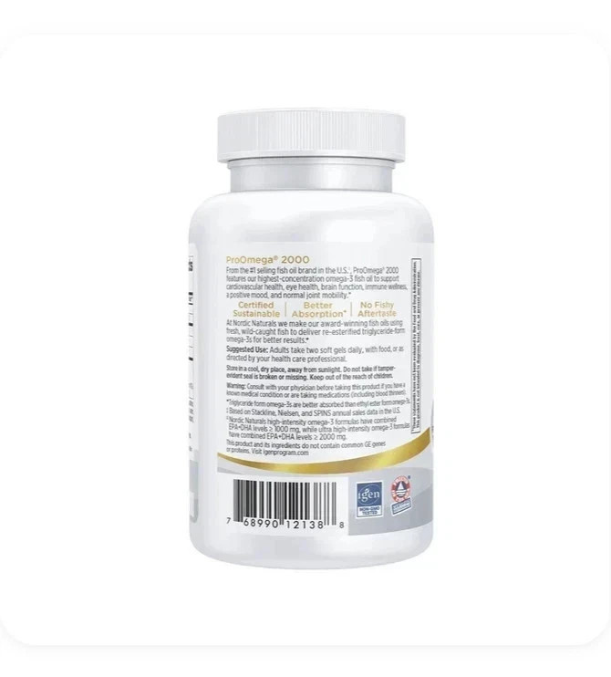 Nordic Naturals ProOmega 2000-D – Concentrated Omega-3s with Vitamin D3, 120 Ct