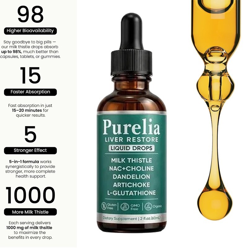 Purelia Liver Restore Drops – Complete Liver Detox Support Supplement 60ml US