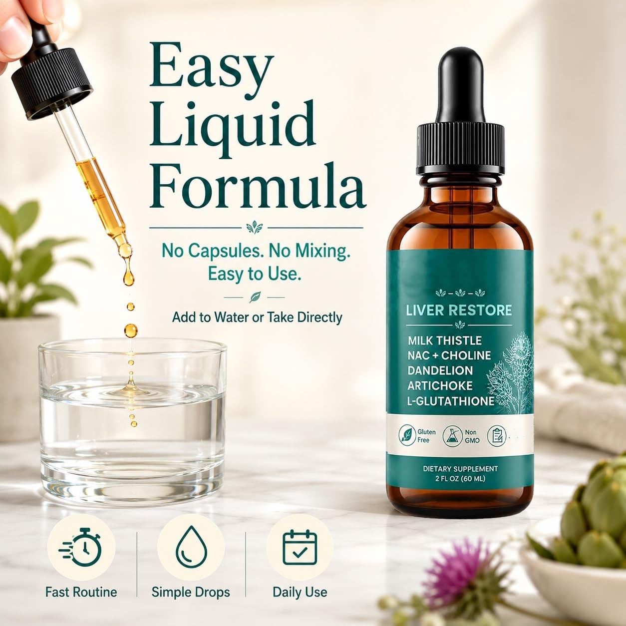 Liver Restore Drops, 2 Fl OZ Complete Liver Support, Daily Herbal Supplement