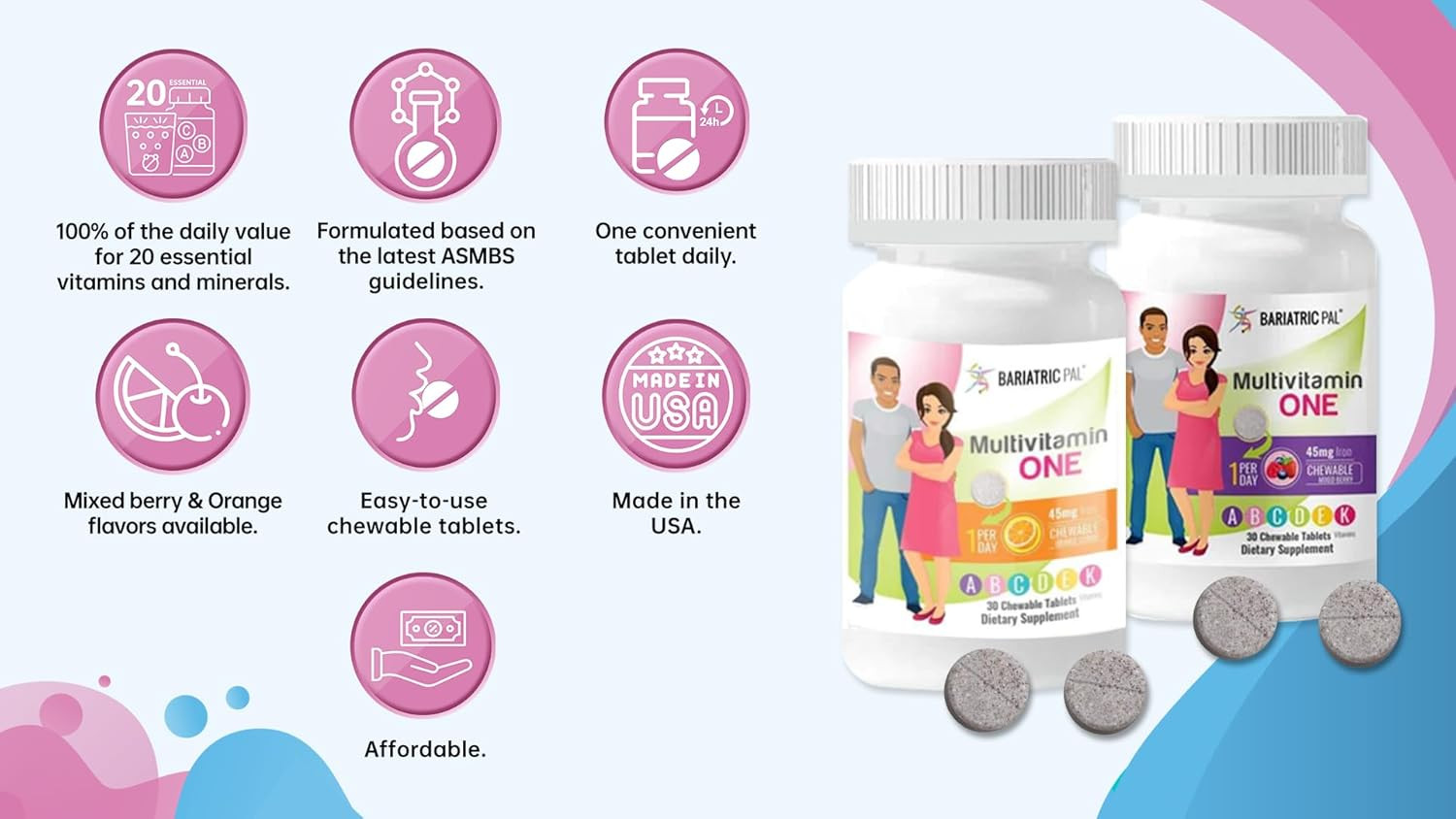 Multivitamin ONE 1 per Day! Bariatric Multivitamin Chewable with 45Mg Iron – Mi