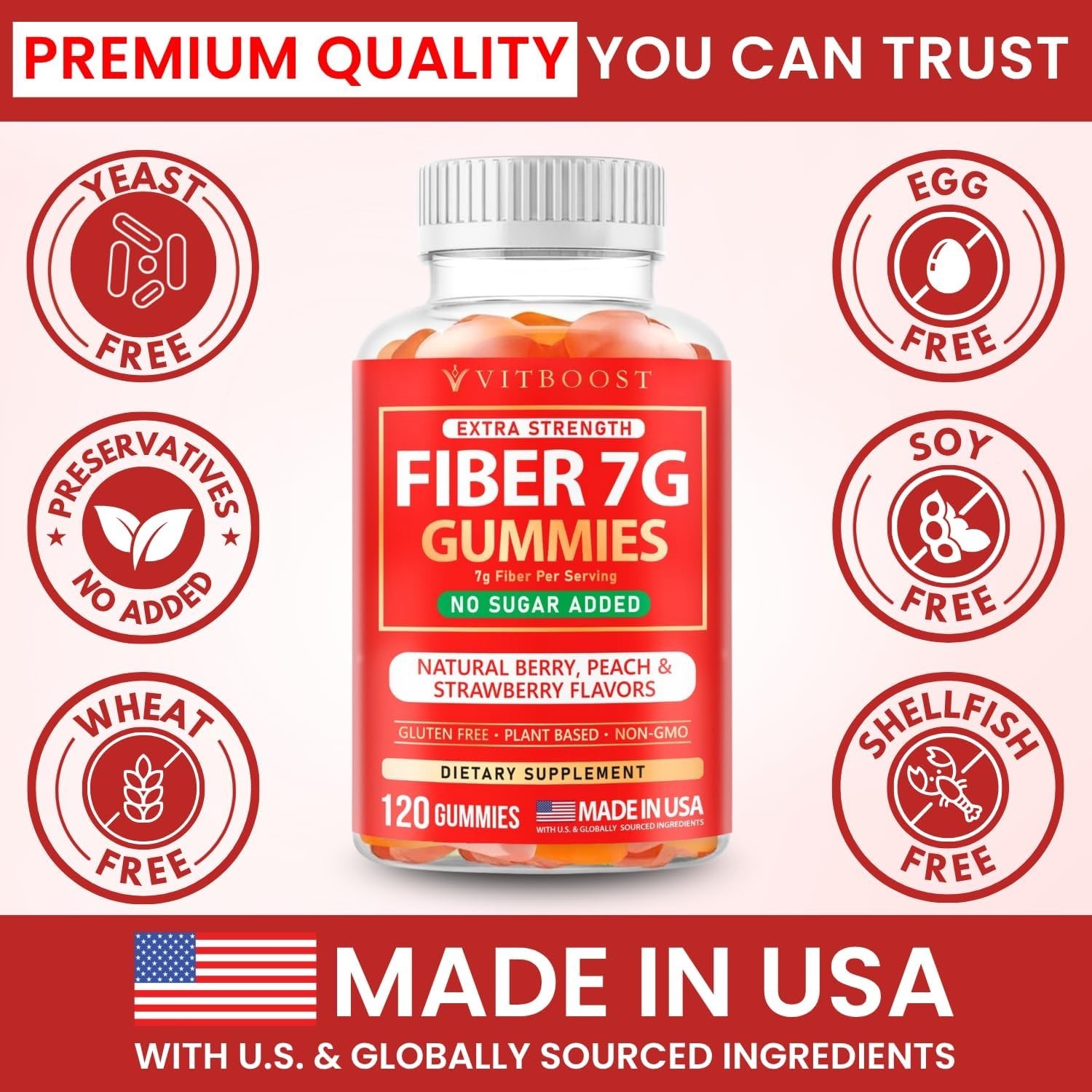 VITBOOST Prebiotic Fiber Gummies 7g – 120 Count