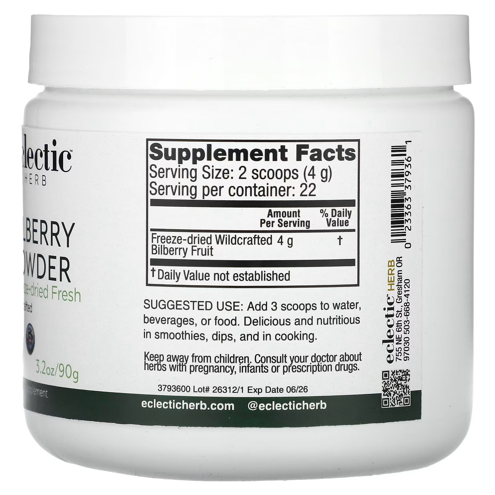 2 X Eclectic Institute, Bilberry Powder, 3.2 oz (90 g)