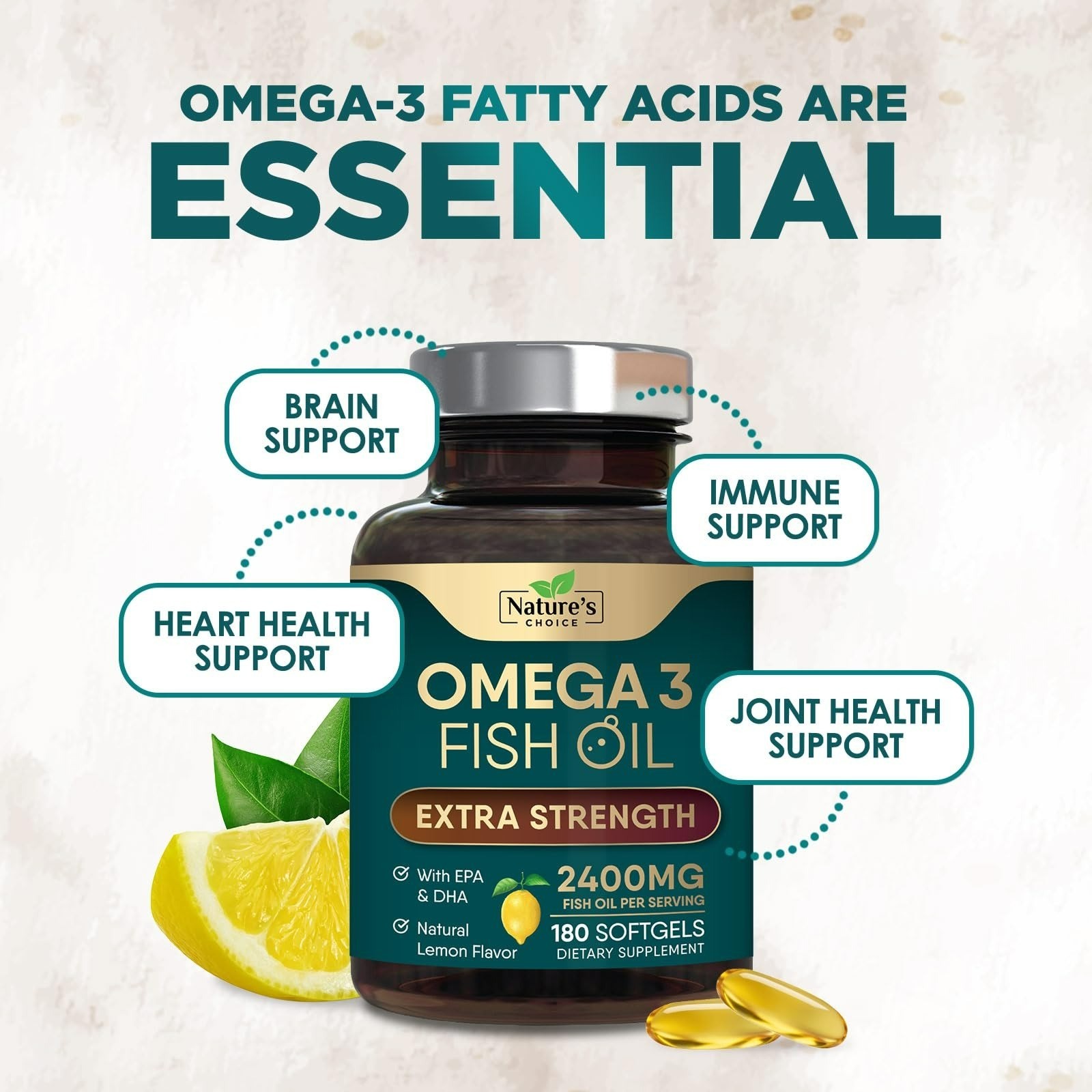 Nature’s Choice Omega 3 Fish Oil 2400mg – 180 Softgels – Heart & Brain Support
