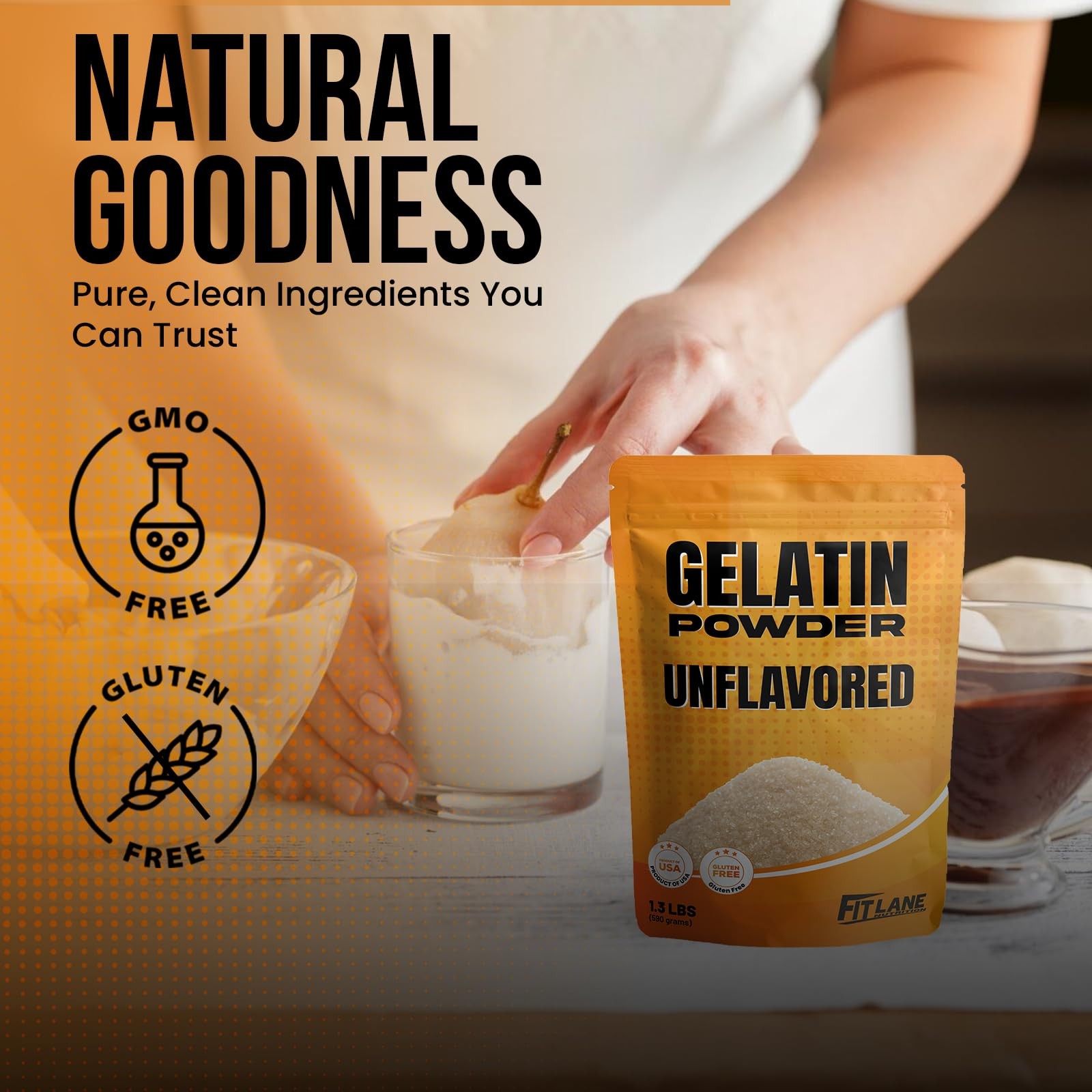 Gelatin Powder Unflavored 1.3 lbs Bulk Bag for Baking, Cooking & Beauty