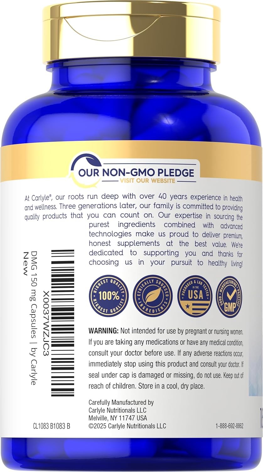 DMG N-Dimethylglycine | 150mg | 180 Capsules | Vegetarian, Non-GMO | by Carlyle