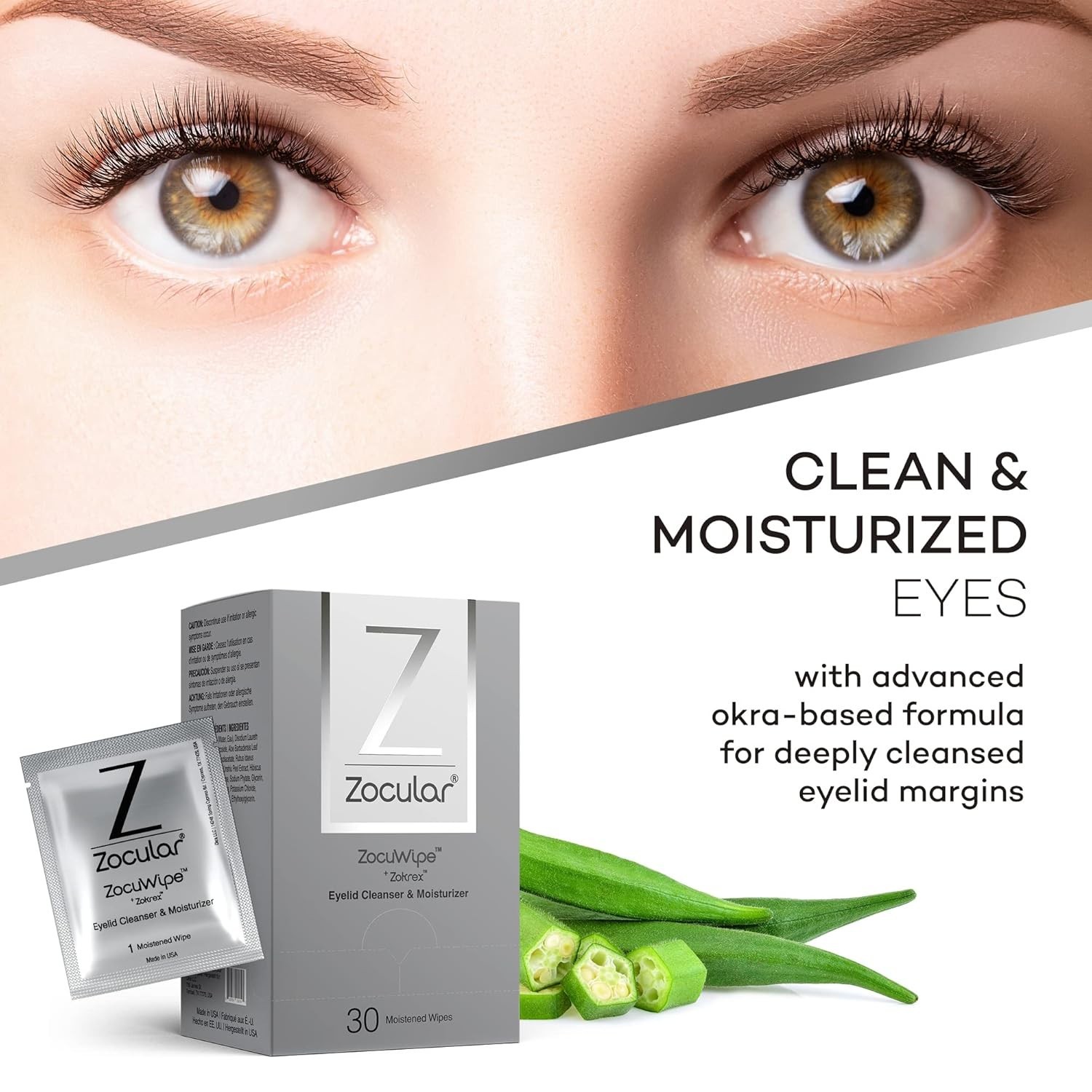 Zocular ZocuWipe Eyelid Cleansing Wipes with Natural Okra Complex – Gentle Daily