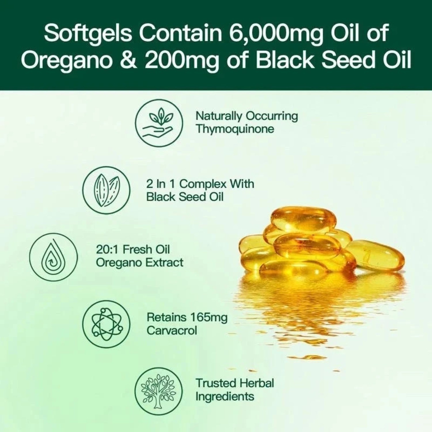 2-PCS Oregano Oil 6200mg with Black Seed Oil.Immune Boosting Capsules