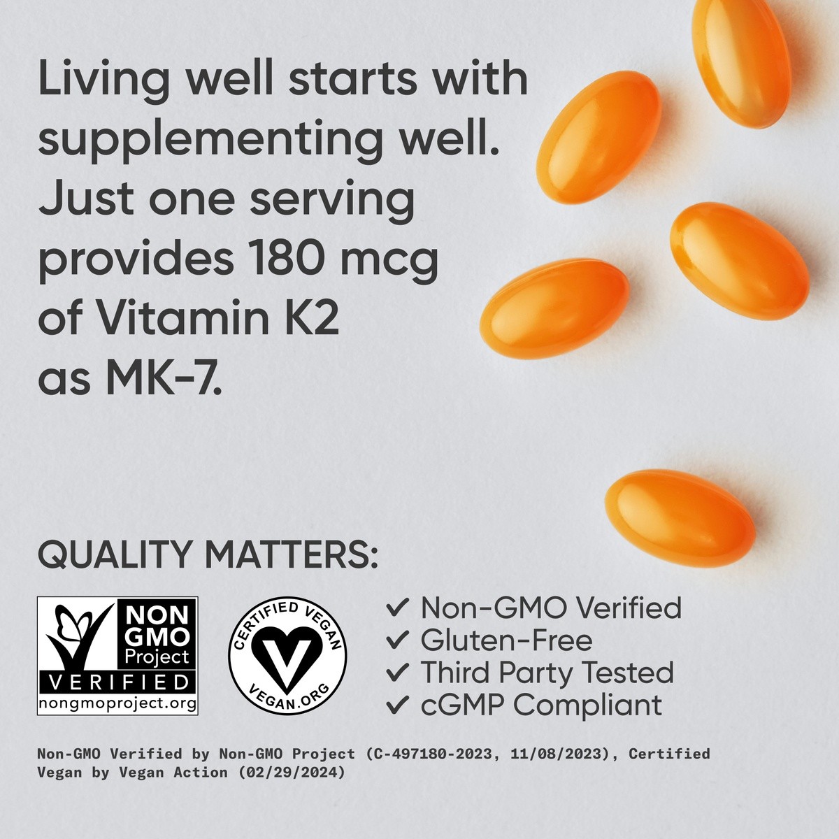 Sports Research Vegan Vitamin K2 MK7 180mcg with Coconut Oil 60 Veggie Softgels