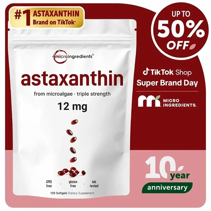 NEW Micro Ingredients Astaxanthin 12mg, 120 softgels, tanning pills, Strength-*