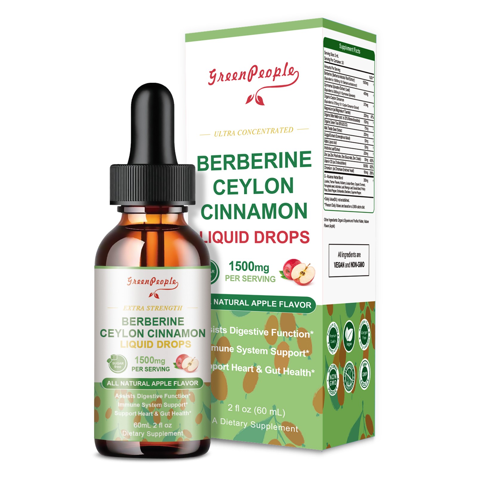 Berberine Liquid Drops 120ml – 1500mg with Ceylon Cinnamon for Heart Health