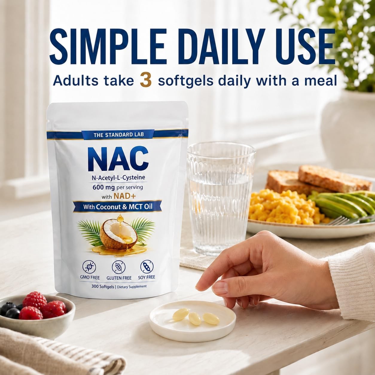 NAC 600mg with NAD+ Daily Complex, 300 Softgels – GMO Free, Gluten Free, Soy Fre