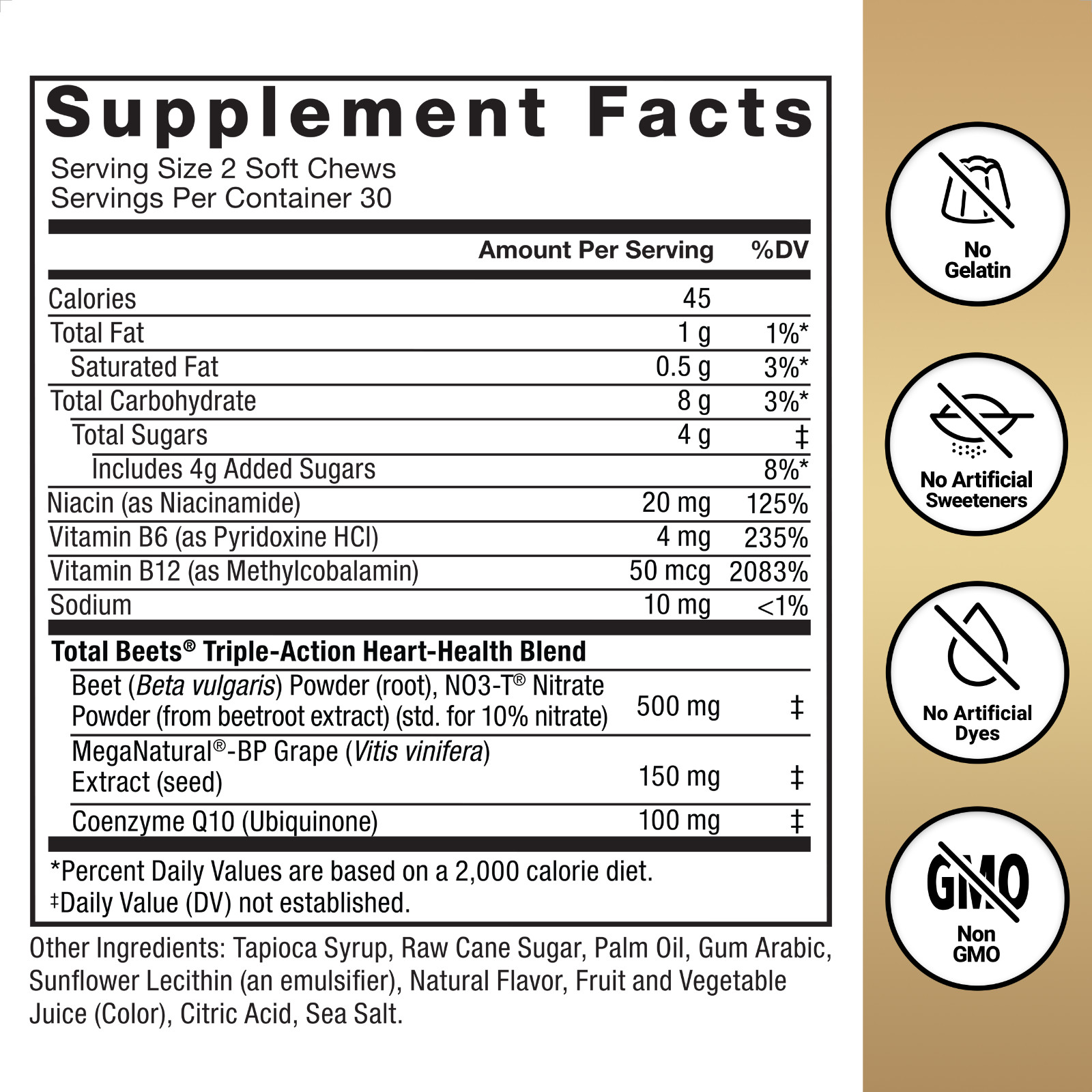 FORCE FACTOR Total Beets Ultimate Heart Health Blood Pressure Support Chews