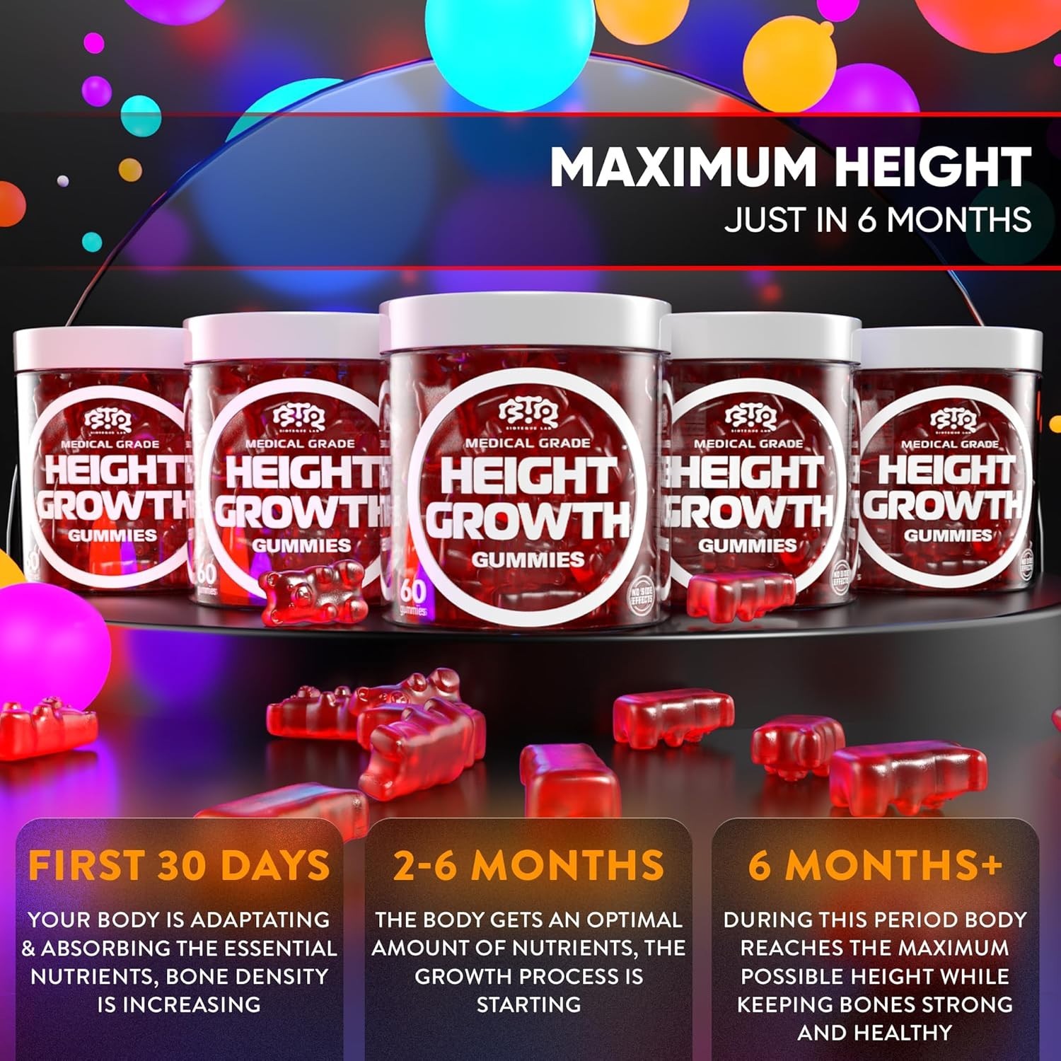 Height Growth Increase Gummies 120G Vitamins BIOTEQUELAB Tall Supplement Calcium